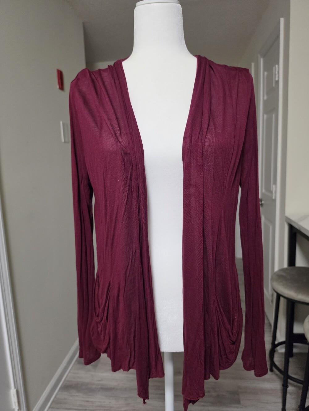 Burgundy Open Front Cardigan